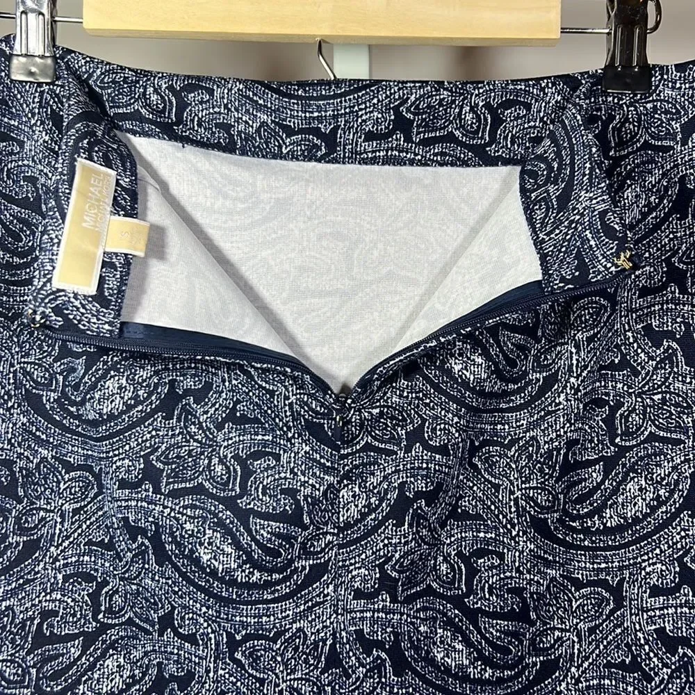 MICHAEL MICHAEL KORS Women’s Faux Wrap Paisley Print Skirt Blue/White Small